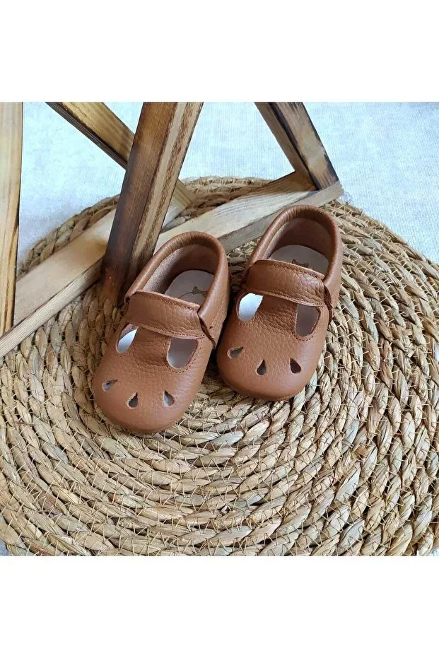 Детские мокасины для девочек кожаные Minibiri, Taba — фото 3