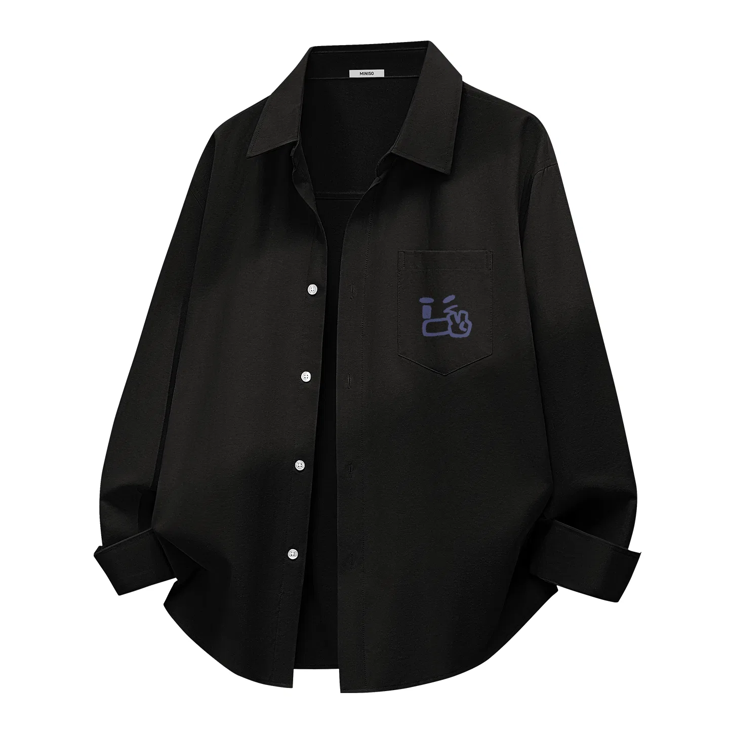 Детская рубашка с отложным воротником MINISO, Heavyweight Oxford Black Open Mouth Peace Gesture Chest Logo