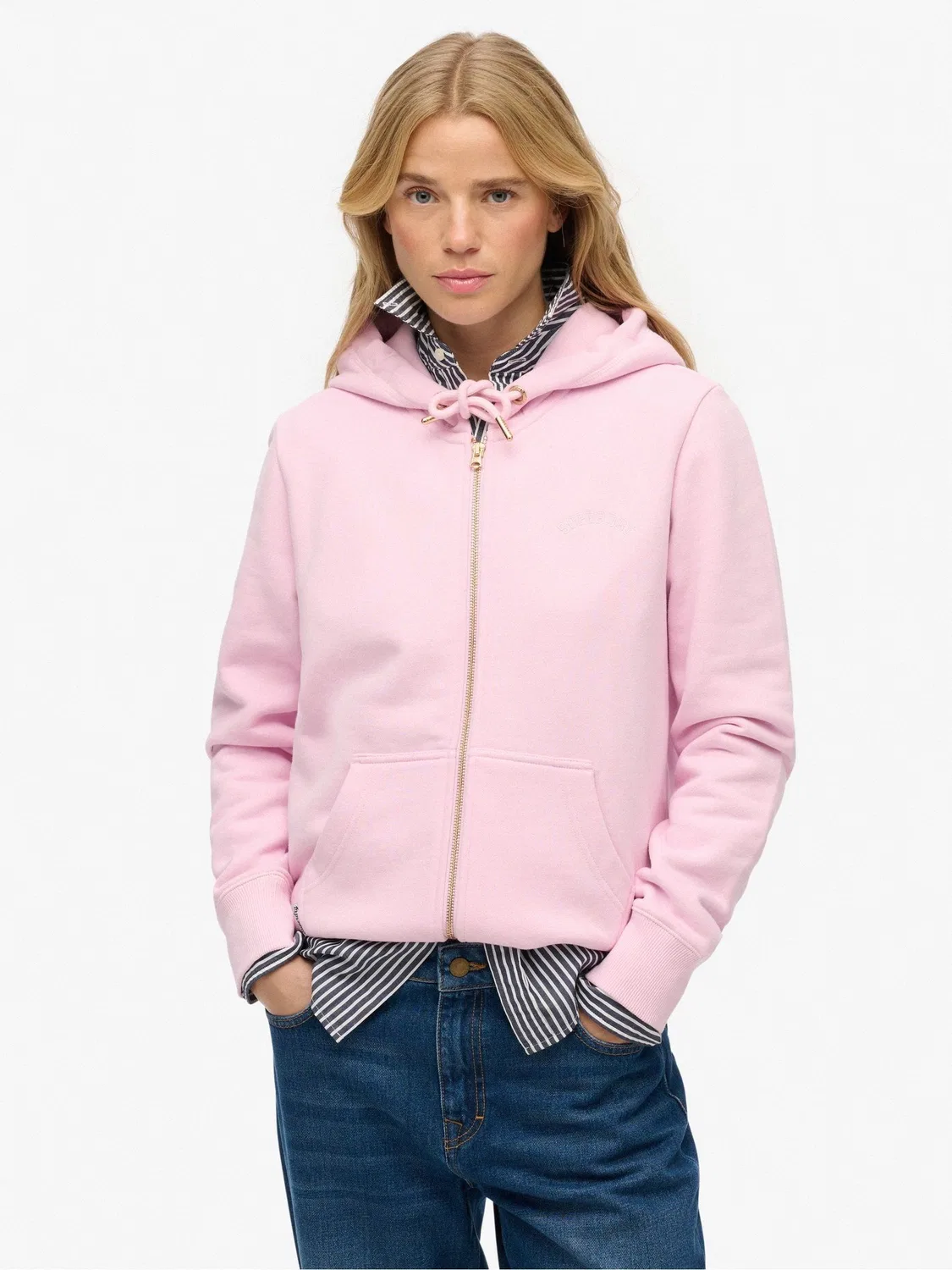 Худи на молнии, свободный крой, Essential Logo Superdry, розовый — фото 3