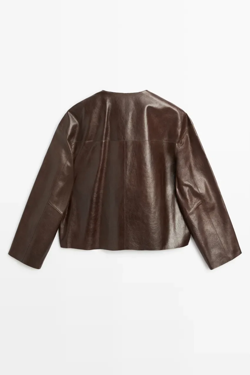 Куртка Massimo Dutti Nappa Leather Toggle, коричневый — фото 3
