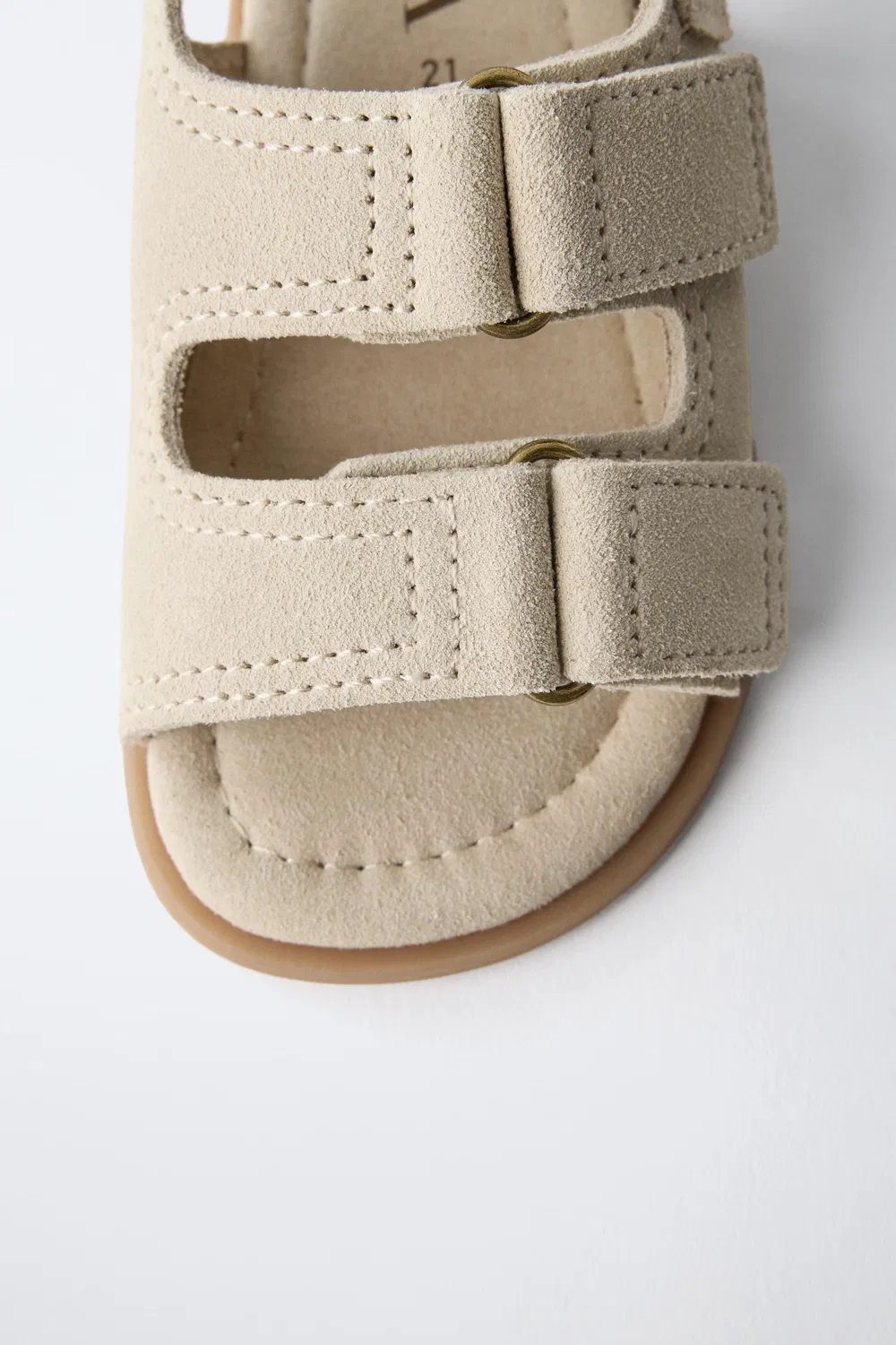 Кожаные сандалии босиком с двойным ремешком ZARA, Sand Brown — фото 4