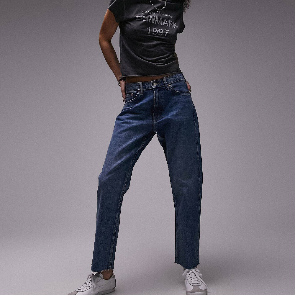 

Джинсы Topshop Cropped Mid Rise Straight, темно-синий