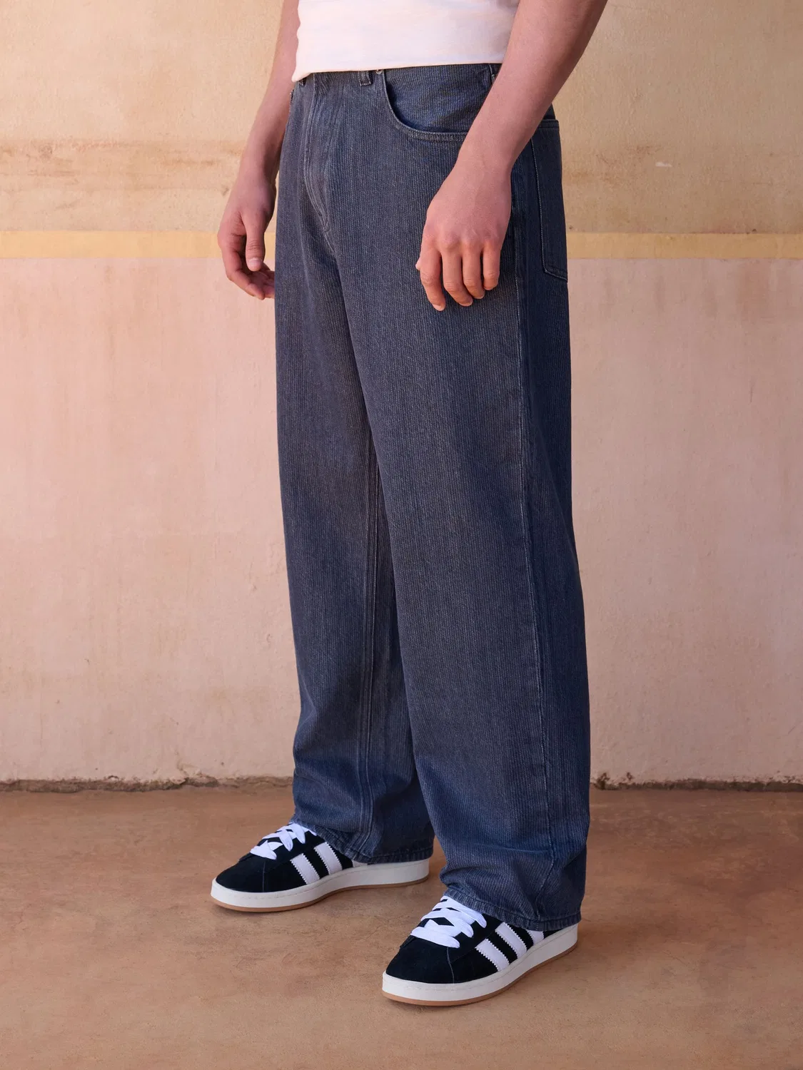 Джинсы свободного кроя, полоска, Black Striped Next, черный