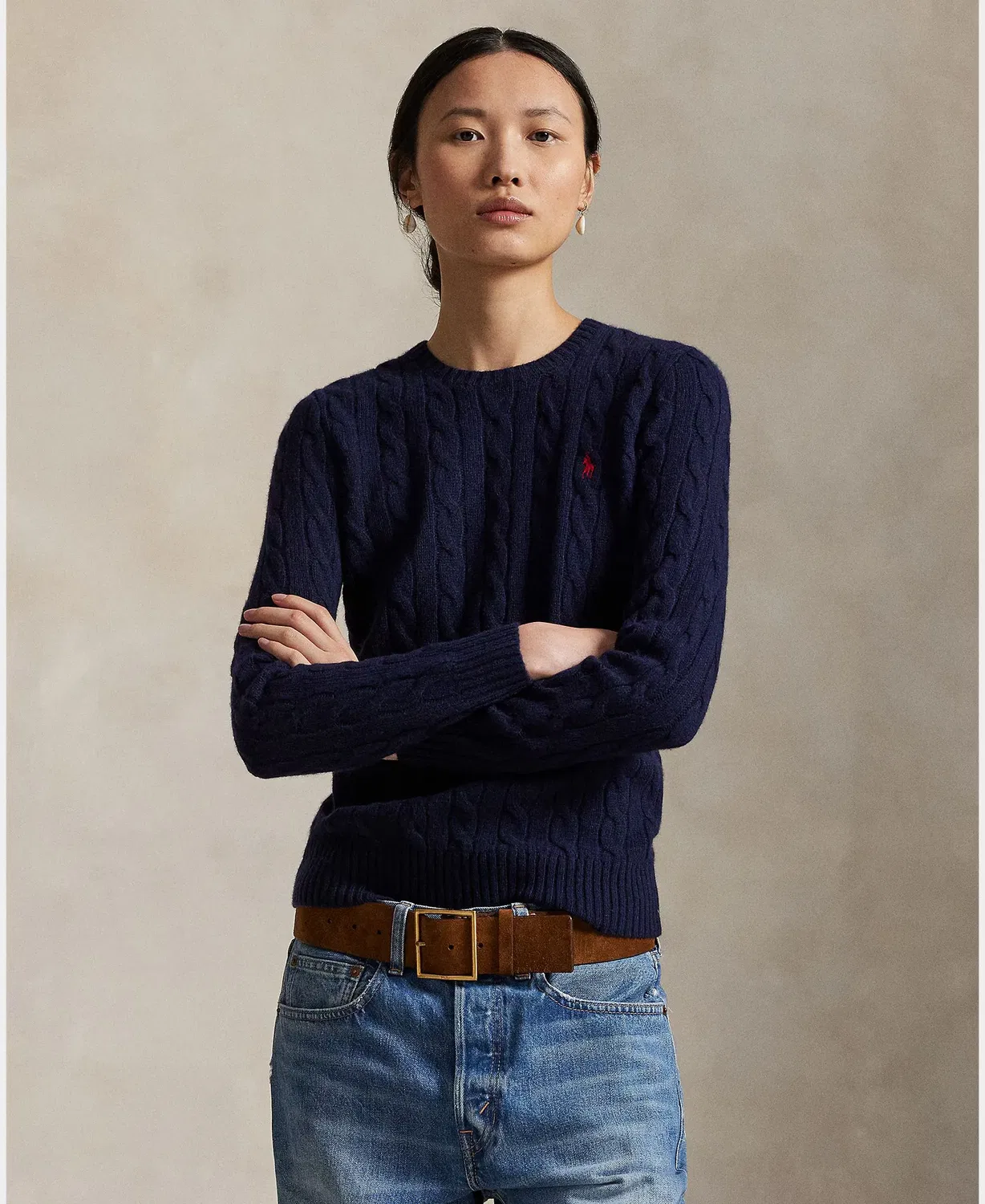 Женский джемпер из кашемира и шерсти с узором «коса» Polo Ralph Lauren, Azul Marino