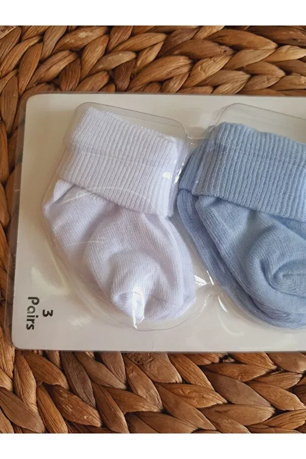 Детский комплект носочков-пинеток с полосками Pileki Baby, Blue White Cream — фото 4