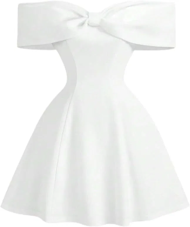 Женское повседневное платье с бантом A-line Off Shoulder, White