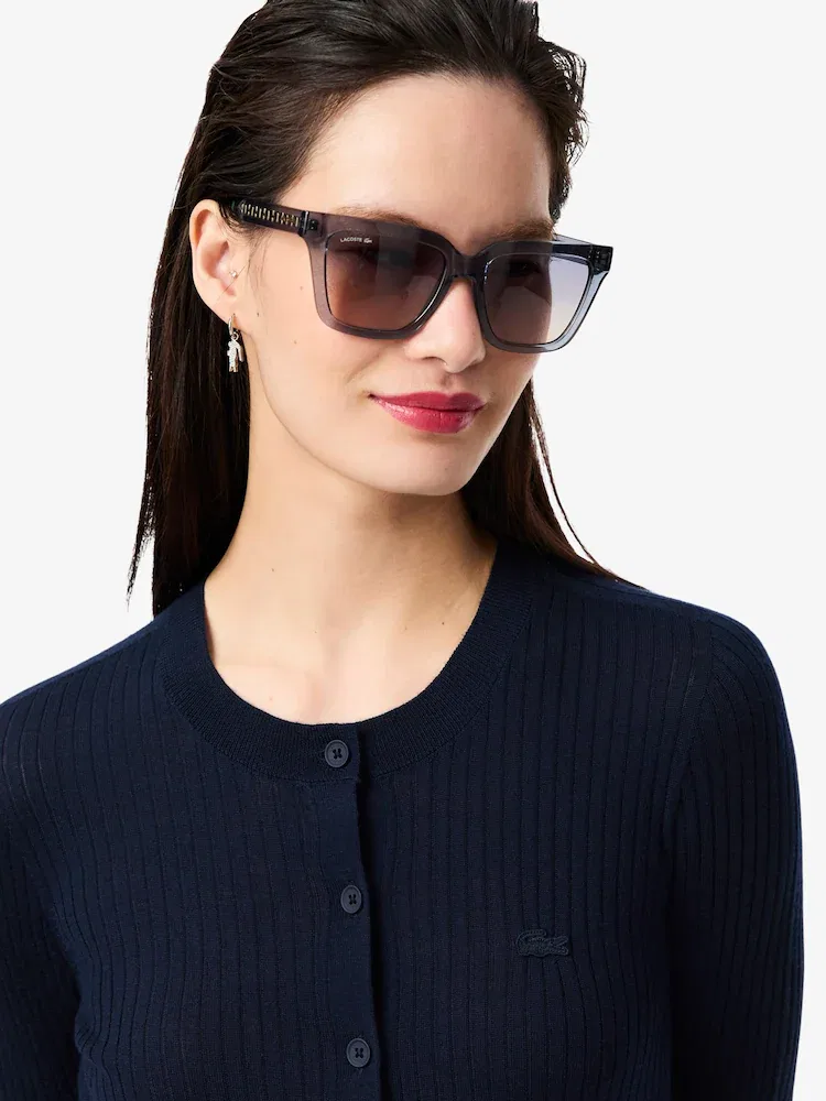 Кардиган LACOSTE AF4141, мериносовая шерсть, круглый вырез, темно-синий — фото 2