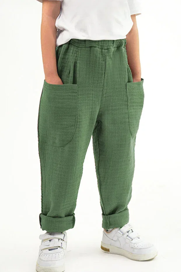 Детские брюки для девочек скинни из муслина Catz Kids, Khaki & Indigo — фото 4