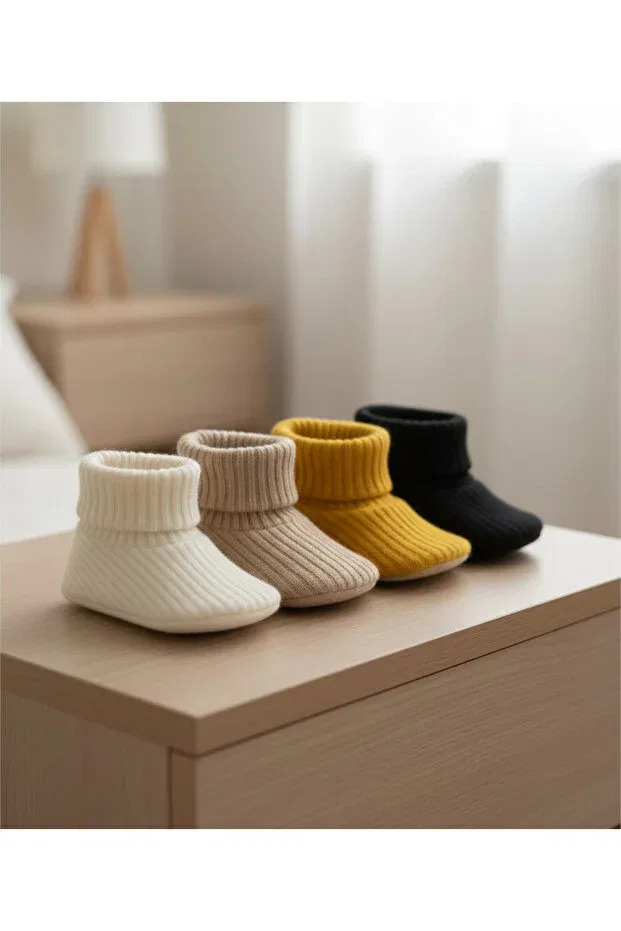 Детские пинетки вязаные с подошвой EVA Basics Nimini Kids, Hardal — фото 3
