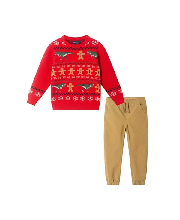 Детский комплект для мальчиков с принтом Gingerbread Dino Fair Isle Sweater & Pant Set Andy & Evan, Red Ginger