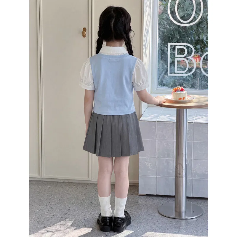 Детский комплект для девочек с принтом, Preppy Style Pleated Skirt Set, YALU — фото 4