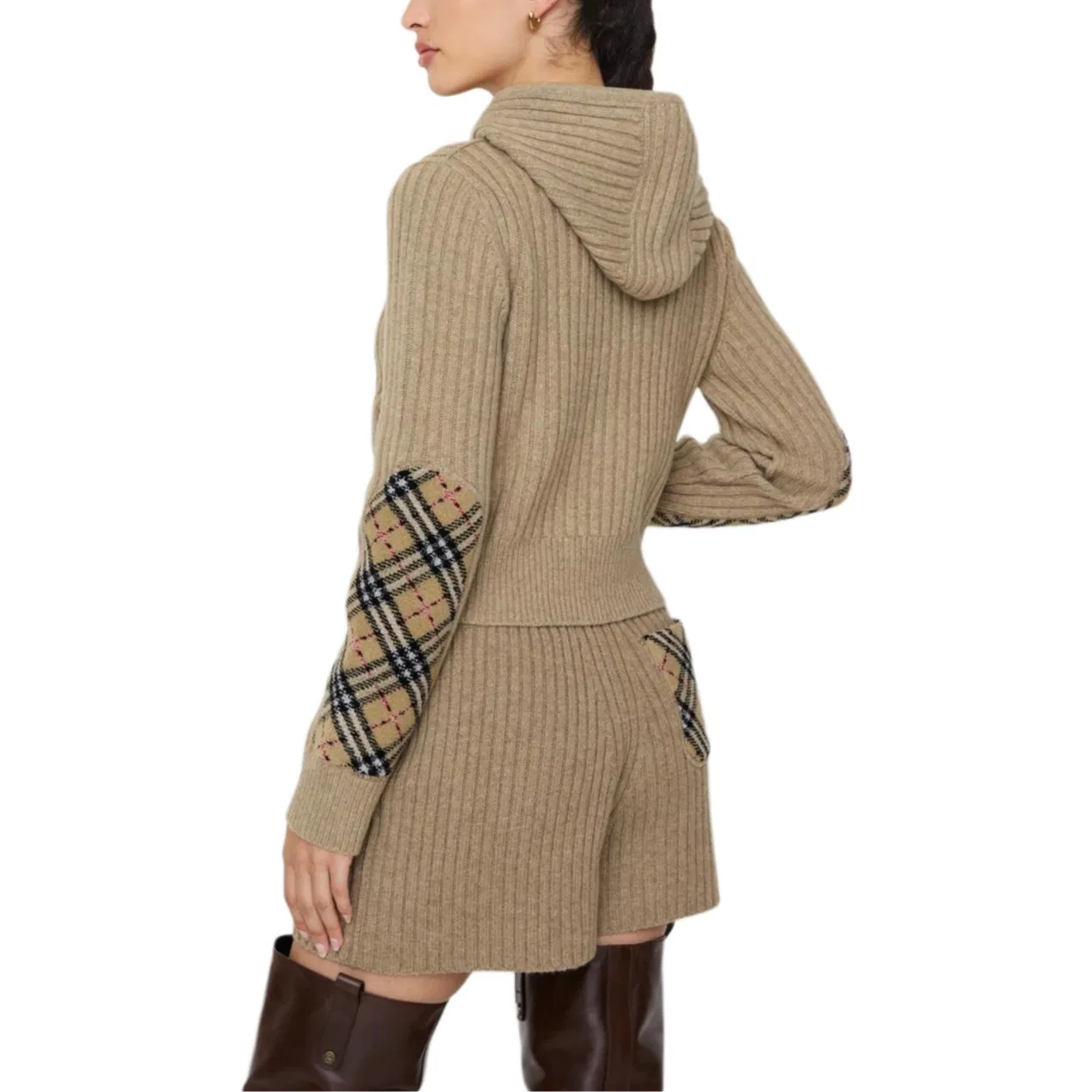 Женский свитер с принтом в клетку на кулиске Burberry, Light Brown Heather Gray — фото 4