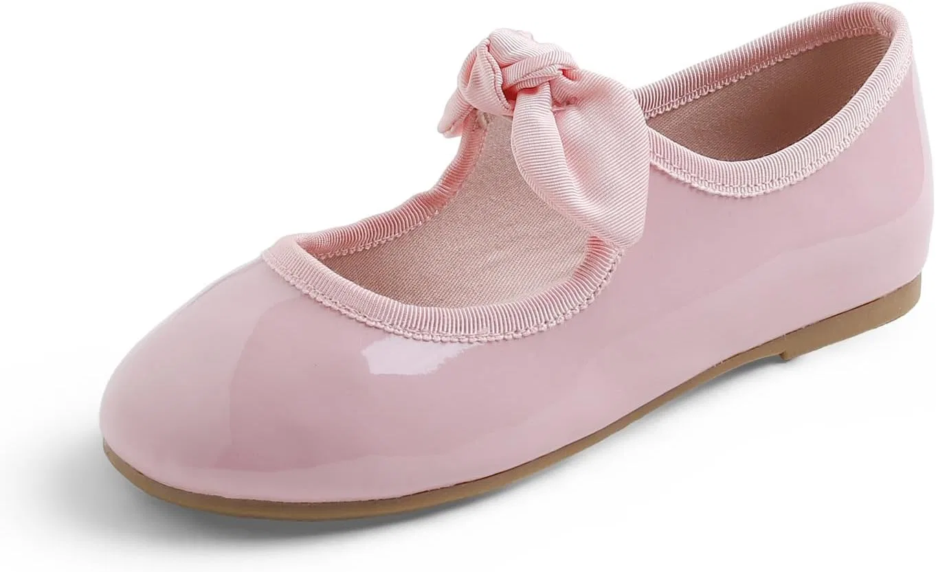 Детские туфли для девочек с пряжкой FEVERSOLE, Patent Bow Elastic Maryjane Pink