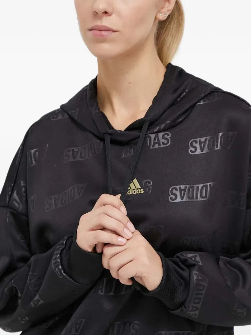 Топ с капюшоном и логотипом Adidas, черный — фото 4