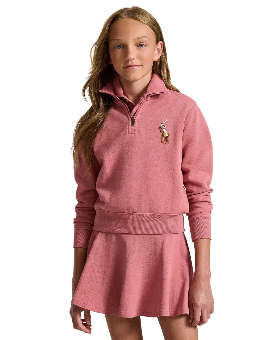 Свитшот с длинным рукавом, молнией на четверть и вышивкой Polo Ralph Lauren, Canvas Pink