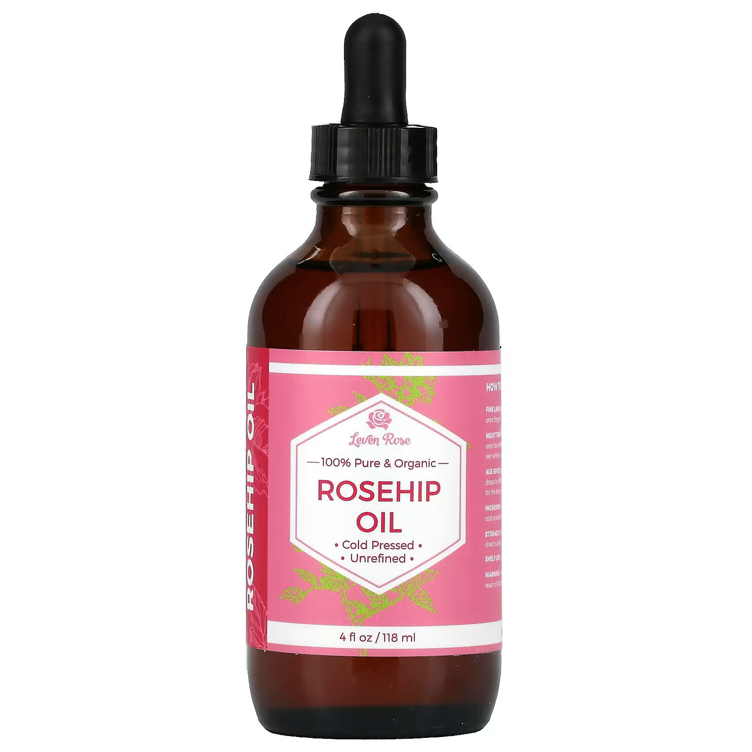 

Leven Rose, 100% чистое и органическое масло шиповника, 118 мл (4 жидк. Унции)
