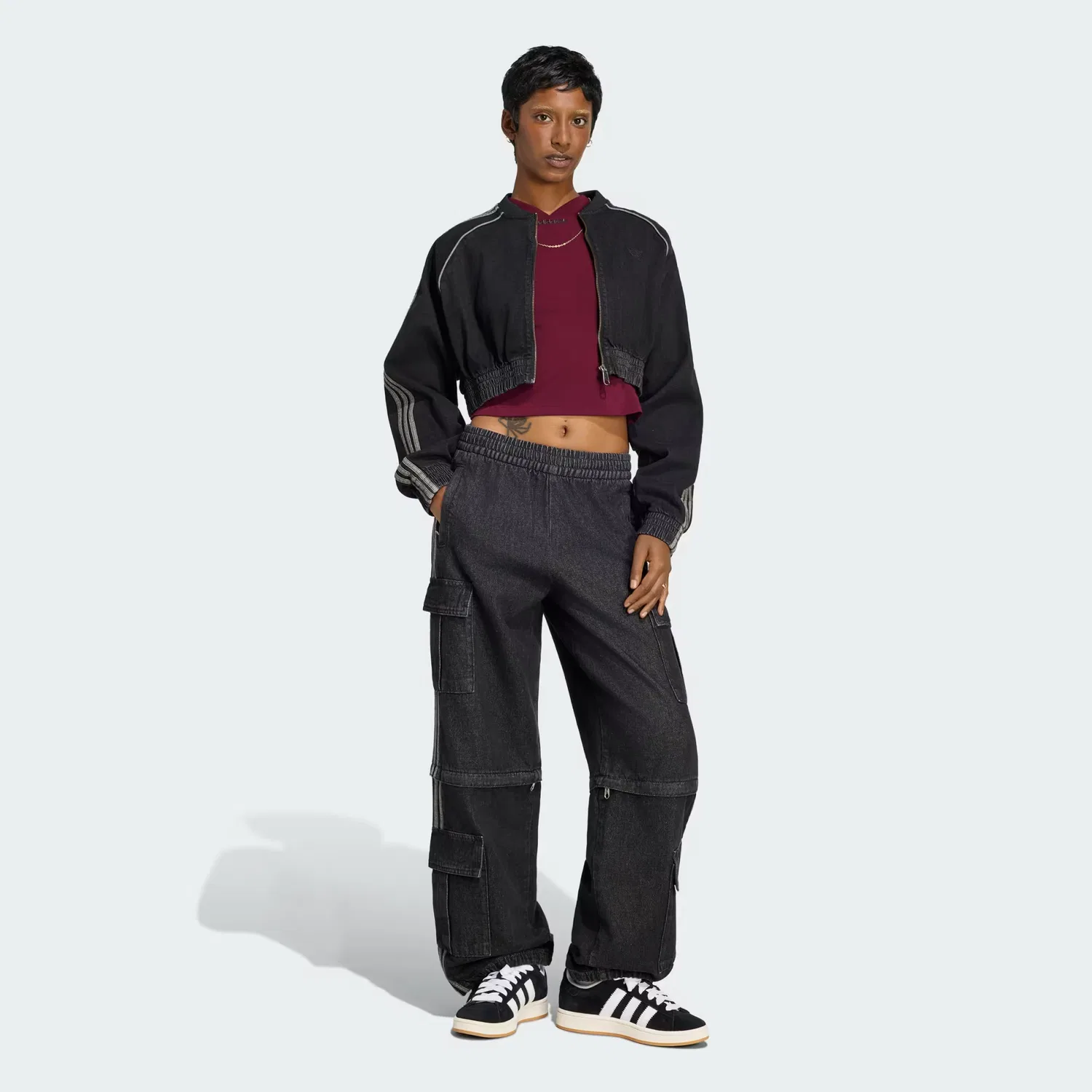 Женская джинсовая олимпийка оверсайз SST Denim Tracktop adidas Originals, черный деним — фото 3