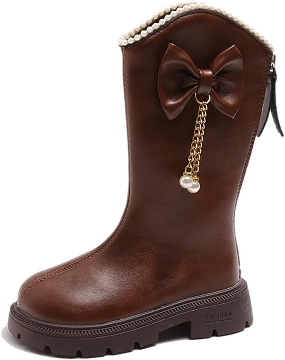 Детские сапоги для девочек с жемчугом Riding Boots Zzalalana, Brown — фото 4