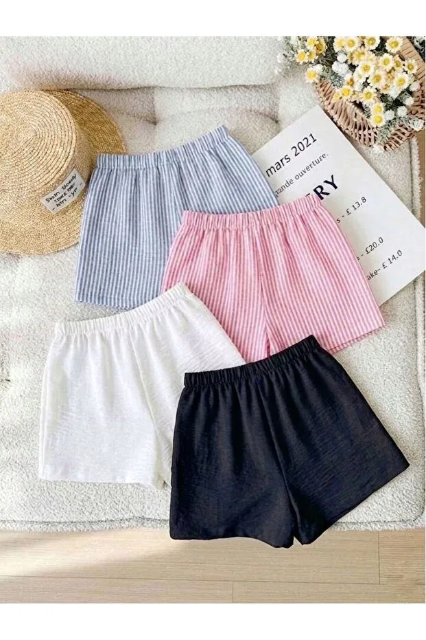 Детские шорты для девочек 4-комплект с полосками Basics Morning Kids, Mavi-Pembe-Siyah-Beyaz