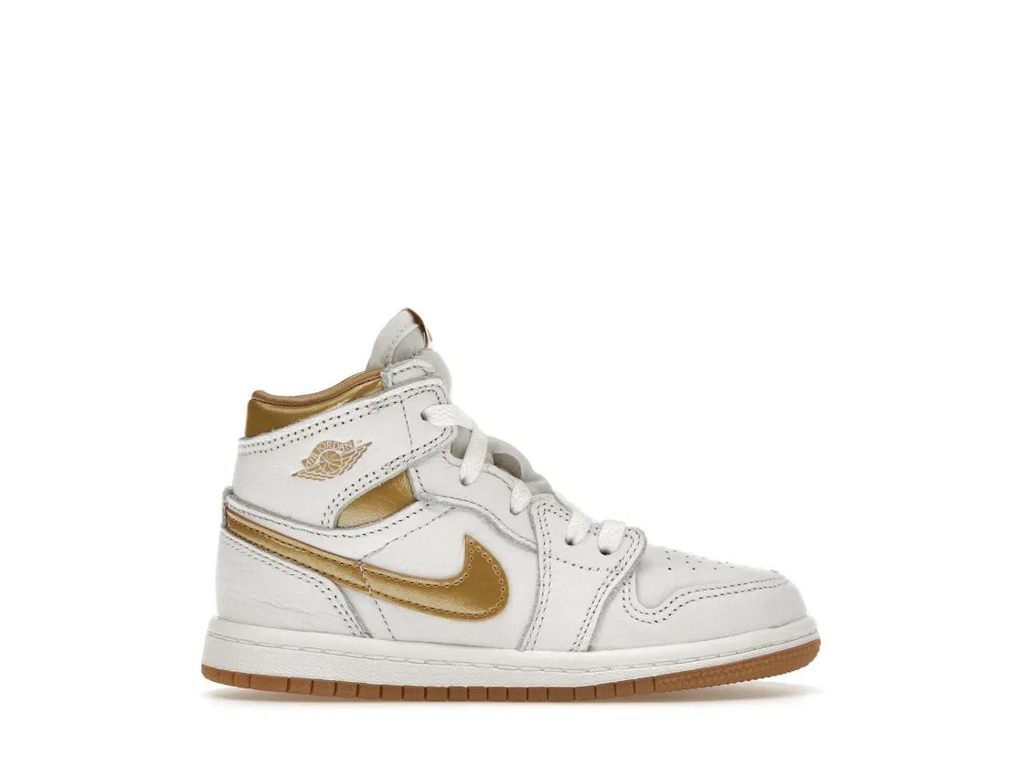 Детские кроссовки с высоким верхом Jordan 1 Retro High OG Jordan, White/Metallic Gold/Gum Light Brown