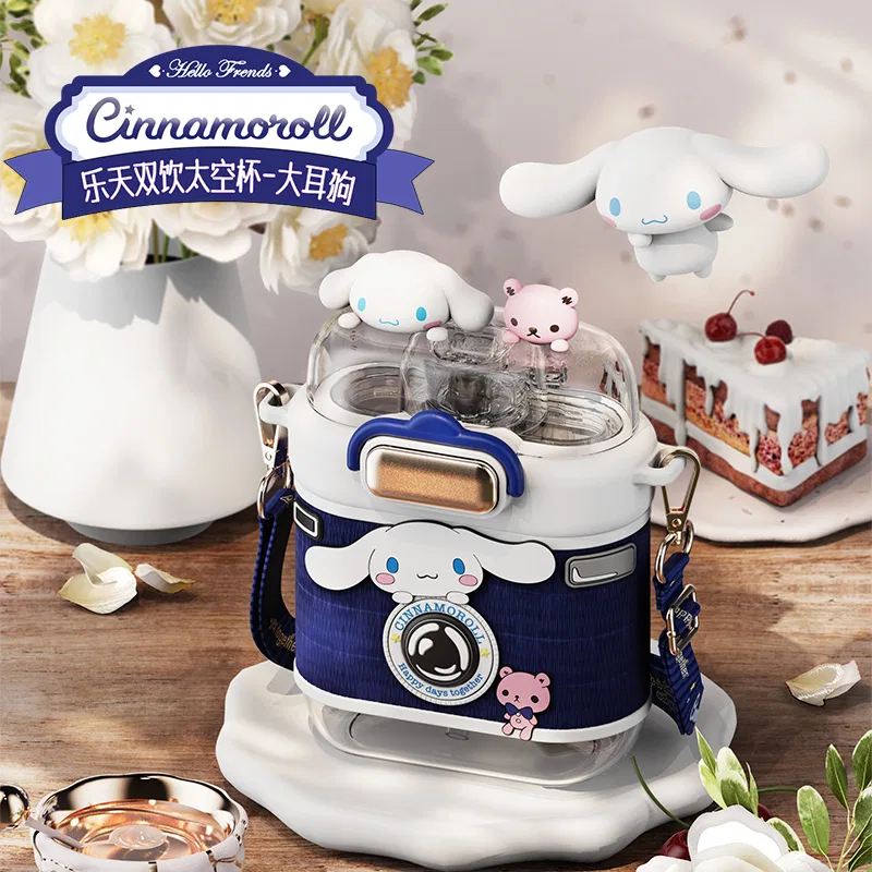Детская кружка с принтом Cinnamoroll Sanrio, 700 мл, Cinnamoroll Water Cup+Shopping Bag+Sticker Cup Brush, Blue — фото 4