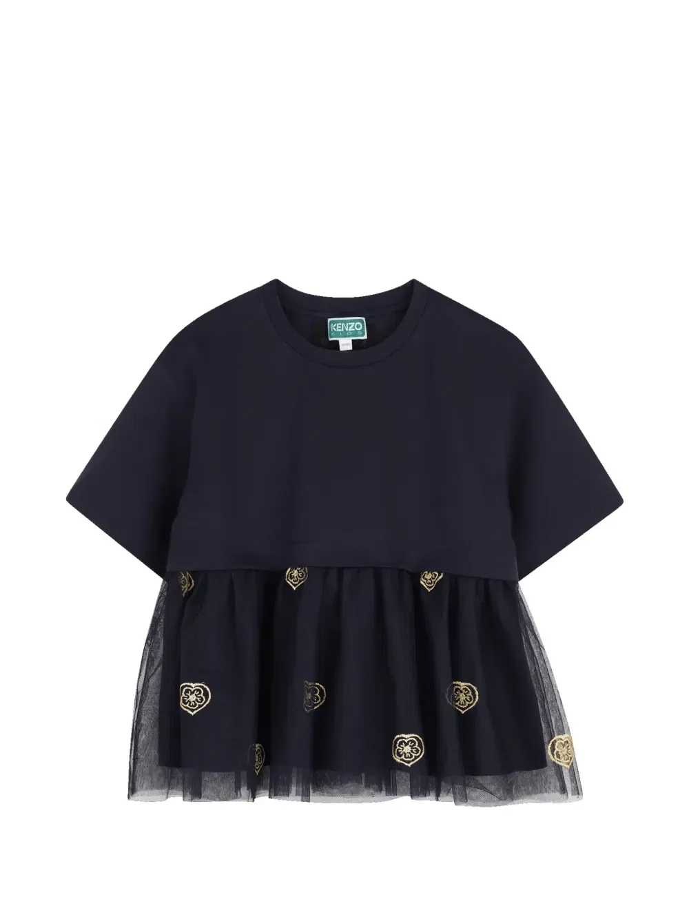 Футболка с подолом из тюля и вышивкой Kenzo Kids, синий