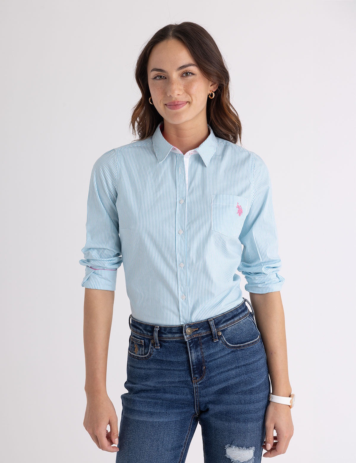 

Рубашка U.S. Polo Assn Striped Poplin Long Sleeve, голубой