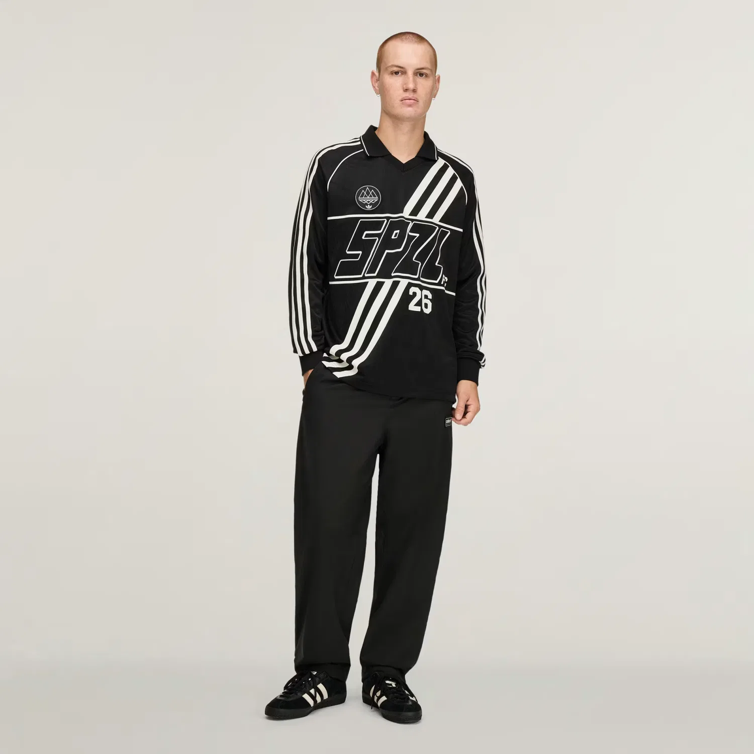 Мужская футболка с длинным рукавом из жаккардовой ткани SPZL F.C. Long Sleeve Jersey Adidas Originals, черный — фото 4