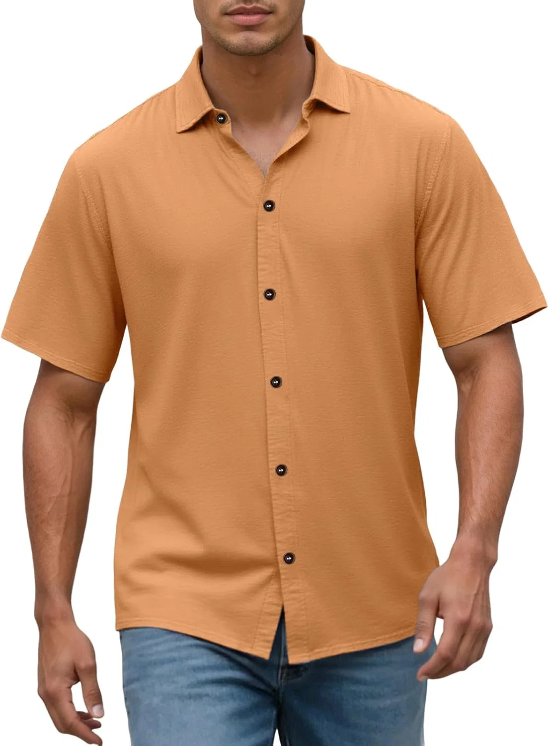 Мужская рубашка с коротким рукавом, slim fit, оранжевый
