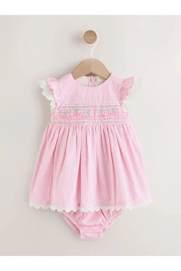 Детское платье хлопковое с кружевом Next Baby, Pink