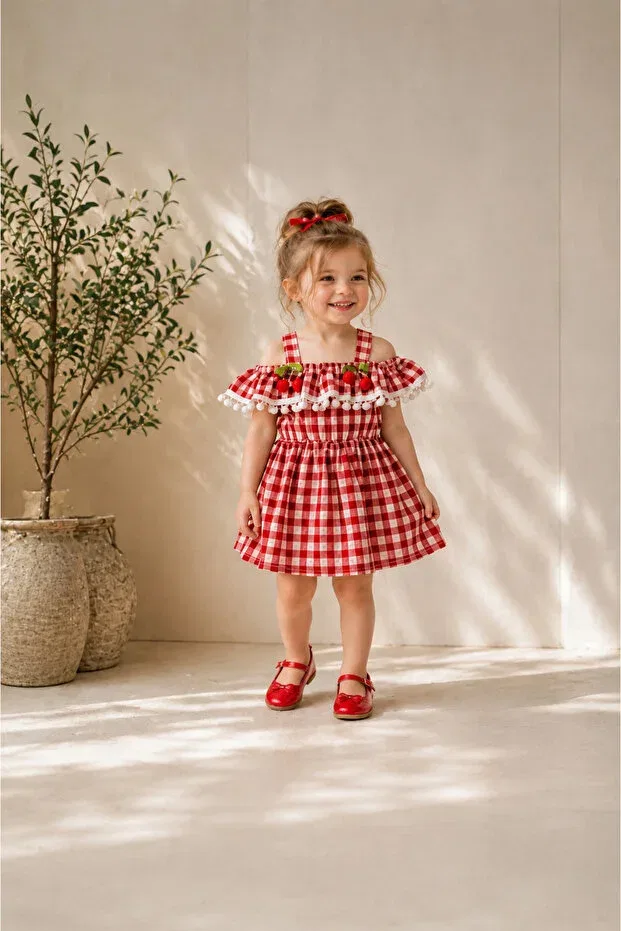 Детское платье для девочек с принтом Strappy Dress Masal Bebe Kids, Red