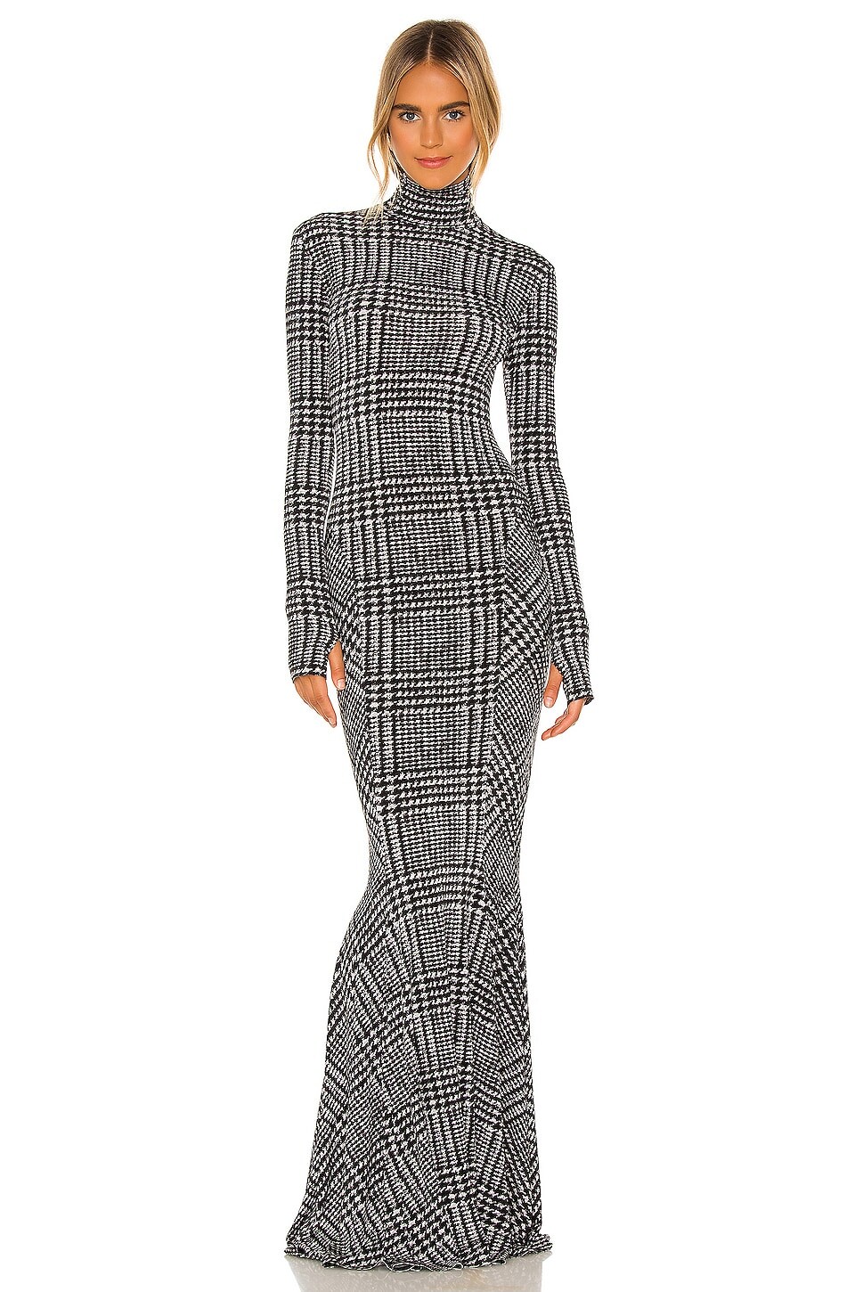 

Платье Norma Kamali Long Sleeve Turtle Fishtail Gown, цвет Large Glenn Plaid