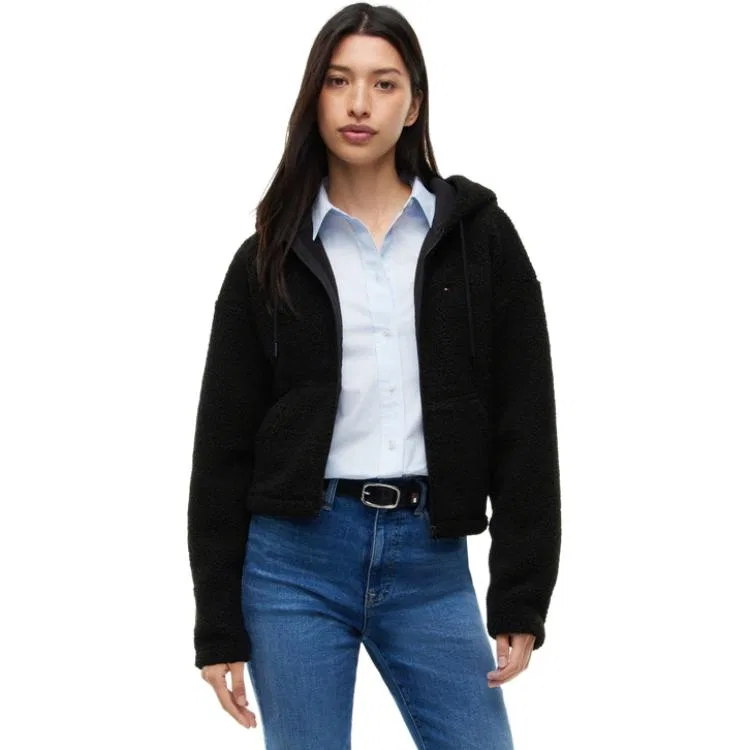 Женское бархатное худи с капюшоном Tommy Hilfiger, Black BDS