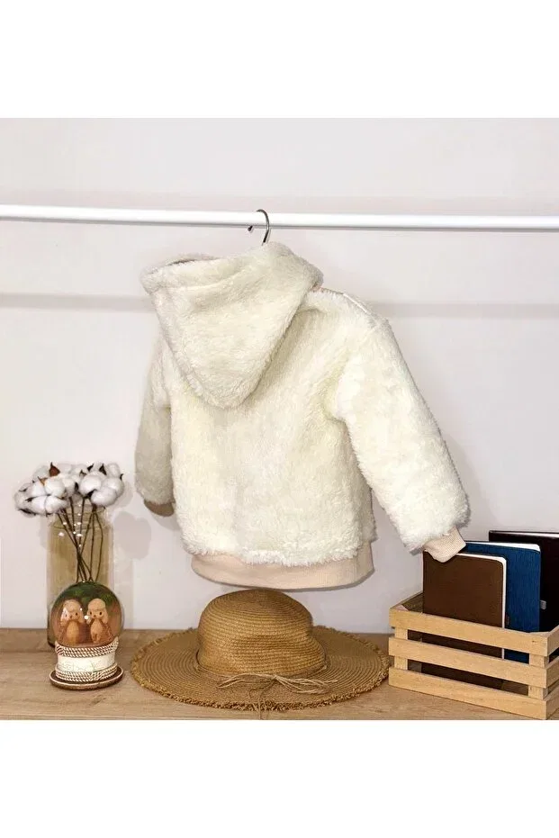 Детские свитшот для девочек с капюшоном из плюша Başakça, Off White — фото 2