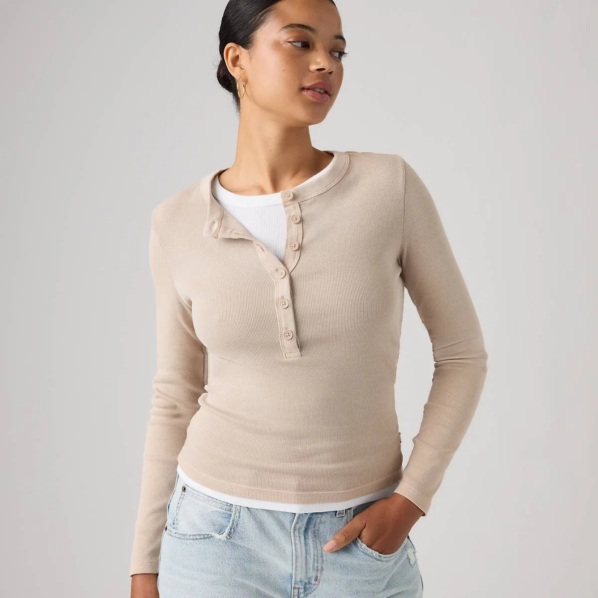 Незаменимая футболка-поло с длинными рукавами Levi's, Garment Dye - Grey