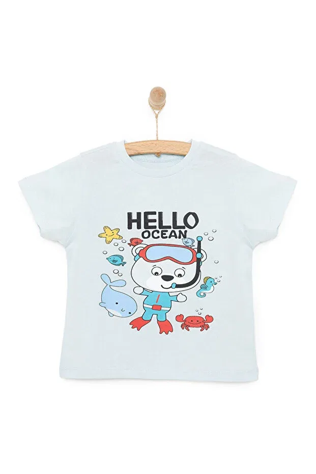 Детская футболка для мальчиков с принтом Hellobaby basic men's ocean printed t-shirt baby boy Ebebek Hello Baby, Blue — фото 3