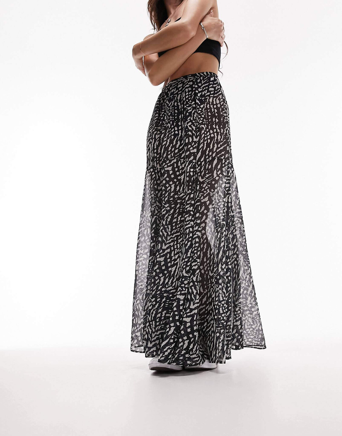 

Юбка Topshop Printed Sheer Maxi, черный/белый