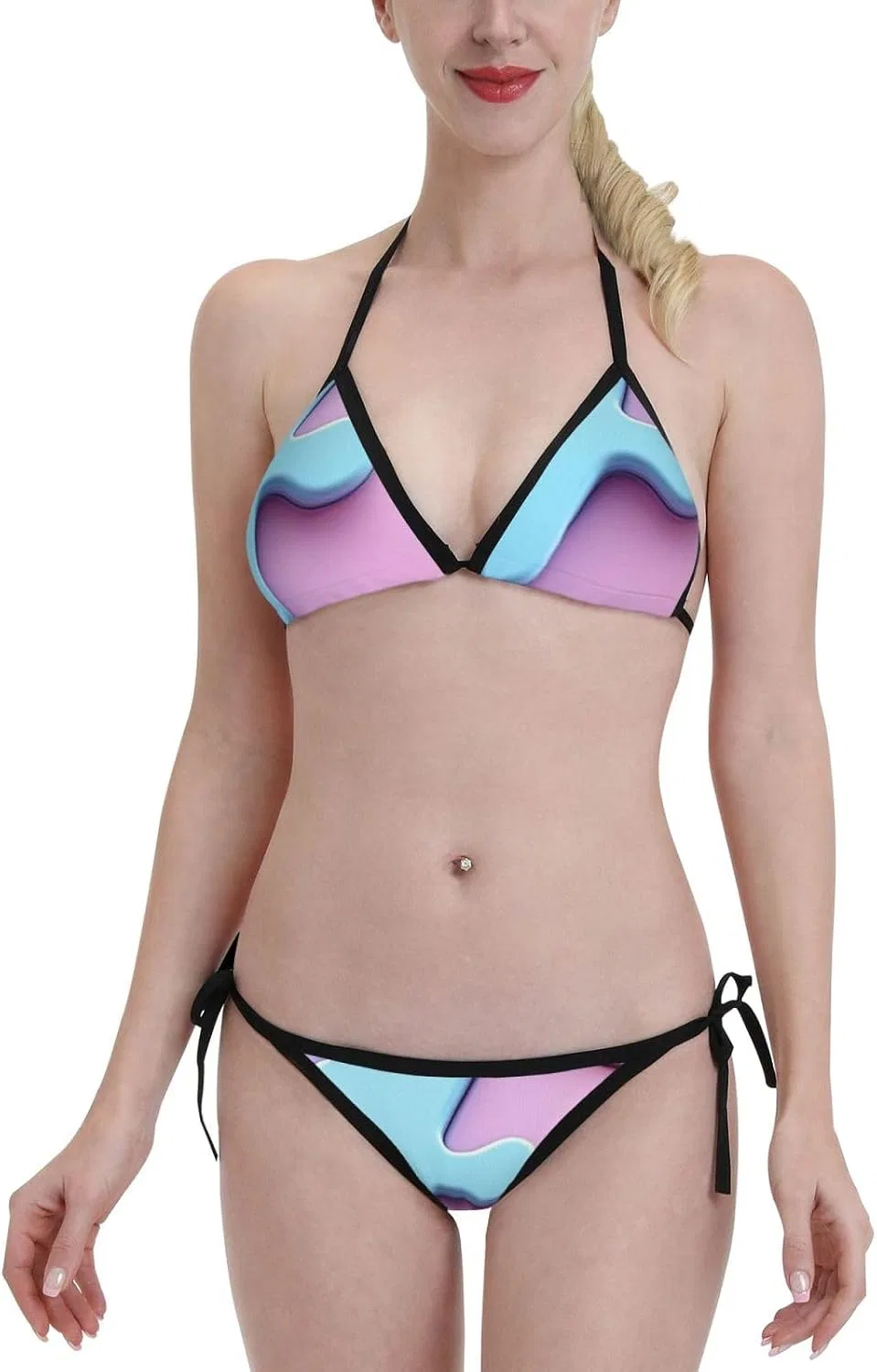 Женский бикини-комплект с принтом Map Halter Triangle Tie Side, Multicoloured Puzzle 6