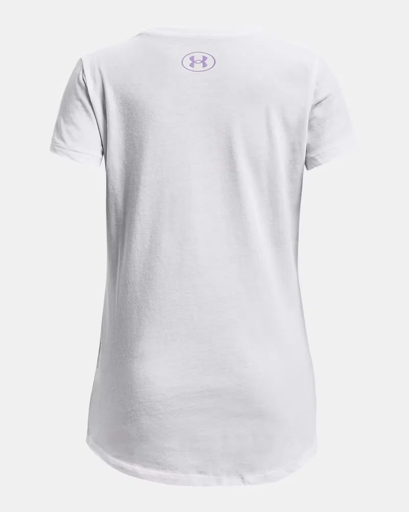 Футболка для девочек с коротким рукавом быстросохнущая UA Gymnast UnderArmour, White/Octane — фото 2