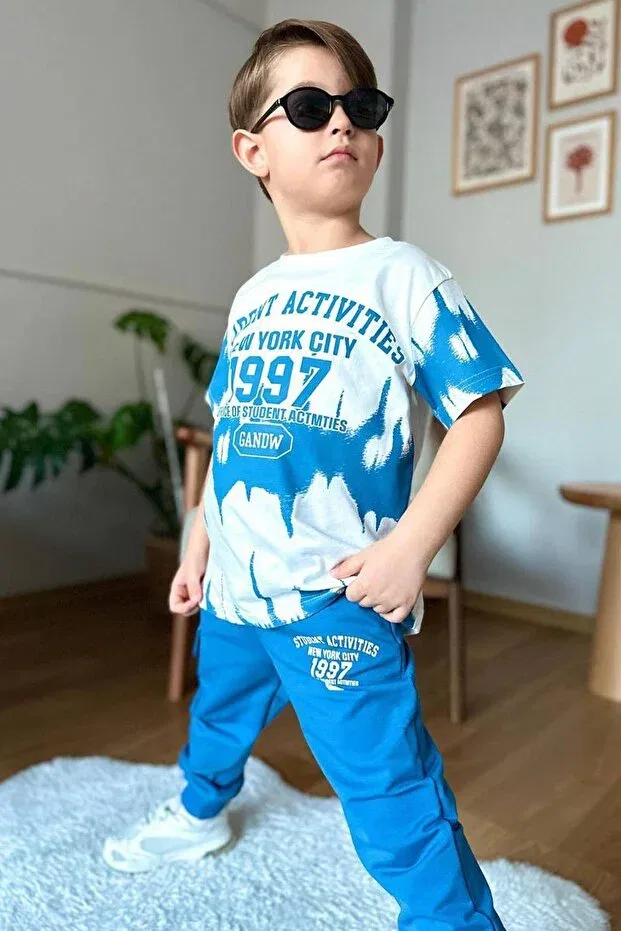 Детский комплект для мальчиков с принтом New York City And Text Printed T-Shirt Blue Riccotarz, Blue