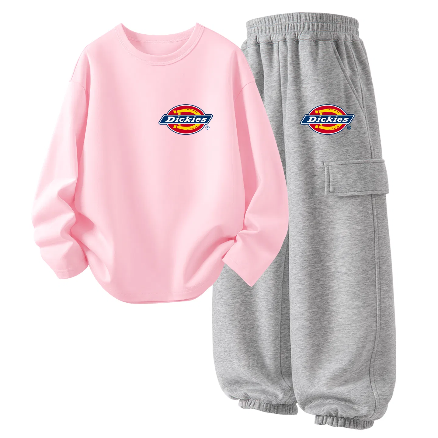 Детский комплект из футера с принтом Dickies, Light Pink/Heather Gray