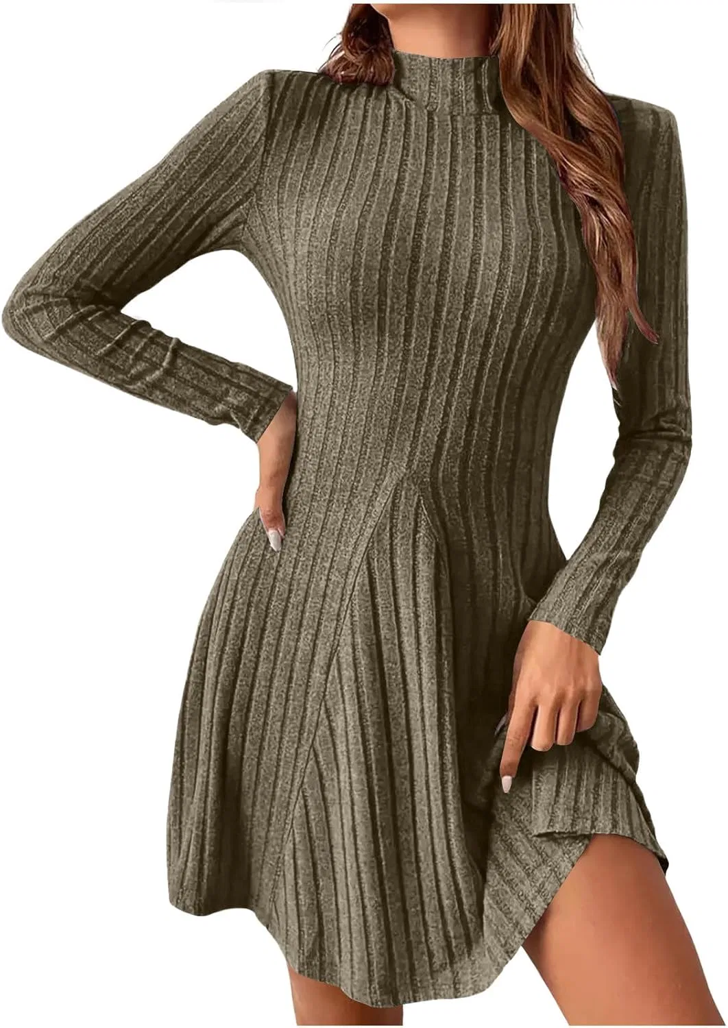 Женское платье-свитер с длинным рукавом Ribbed Knit, Army Green