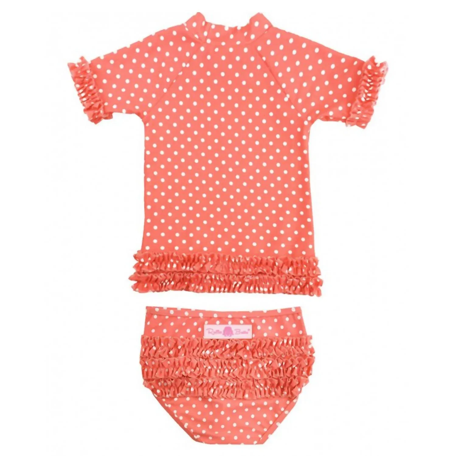 Детский комплект для плавания для девочек с защитой UPF 50+ Polka Dot RuffleButts, Orange/White — фото 2