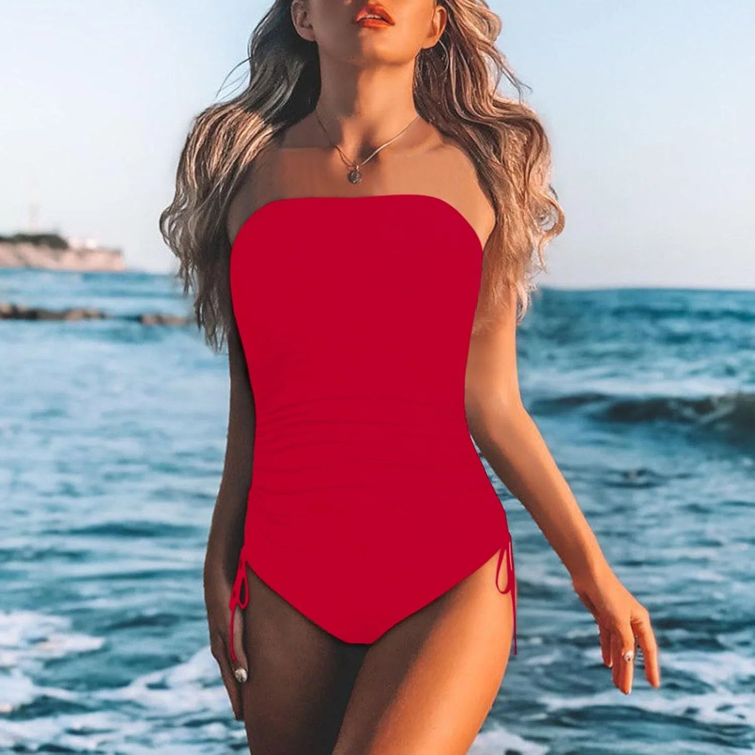 Женский слитный купальник с утяжкой живота с вырезами Adjustable, Red — фото 2
