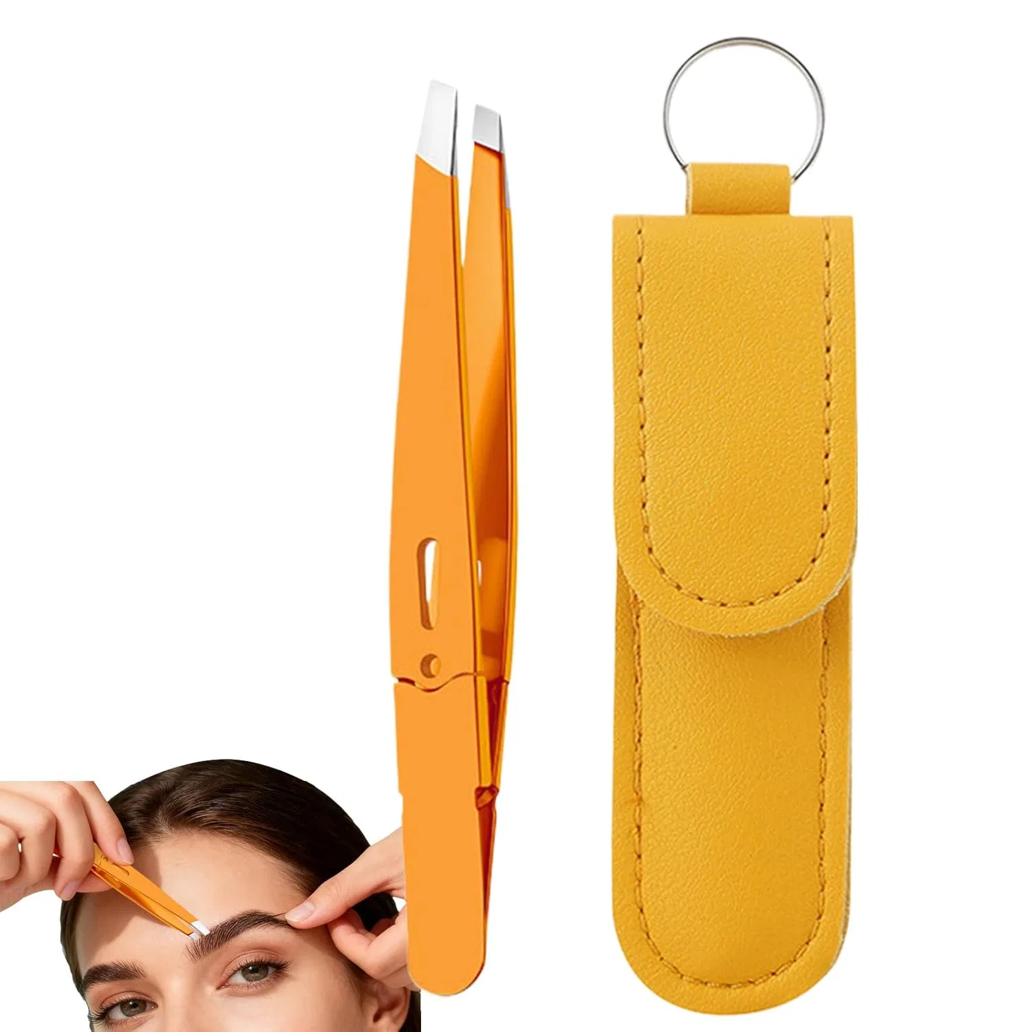 Пинцет для бровей, Schräge, Generisch, в чехле, 9,4 см, Orange