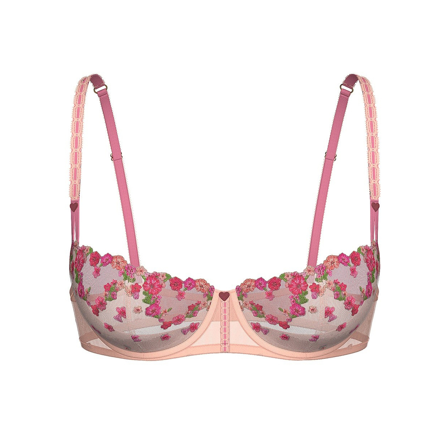 

Бюстгальтер Victoria's Secret Wicked Hearts & Roses Embroidery Unlined Balconette, розовый с розами