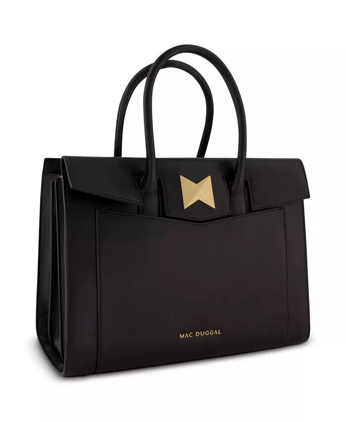 

Большая кожаная сумка-портфель с позолоченной фурнитурой Mac Duggal, черный