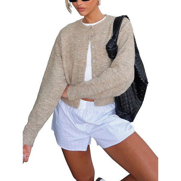 

Женский укороченный кардиган с длинными рукавами и застежкой на пуговицах Yesfashion, Dark Khaki