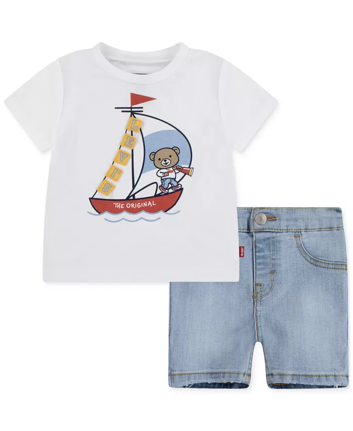 

Комплект из футболки и джинсовых шорт Levi’s Baby 2-Pc. Sailing Levi's, коричневый/бежевый