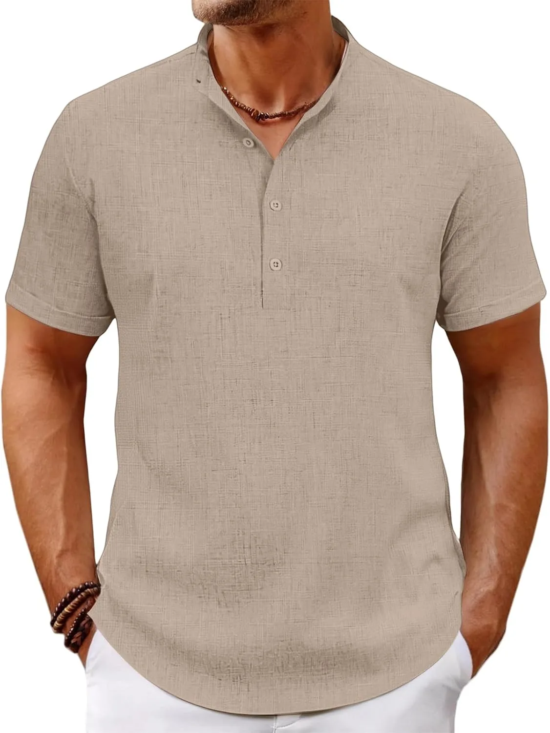 

Мужская хлопковая льняная рубашка с коротким рукавом Thatrich